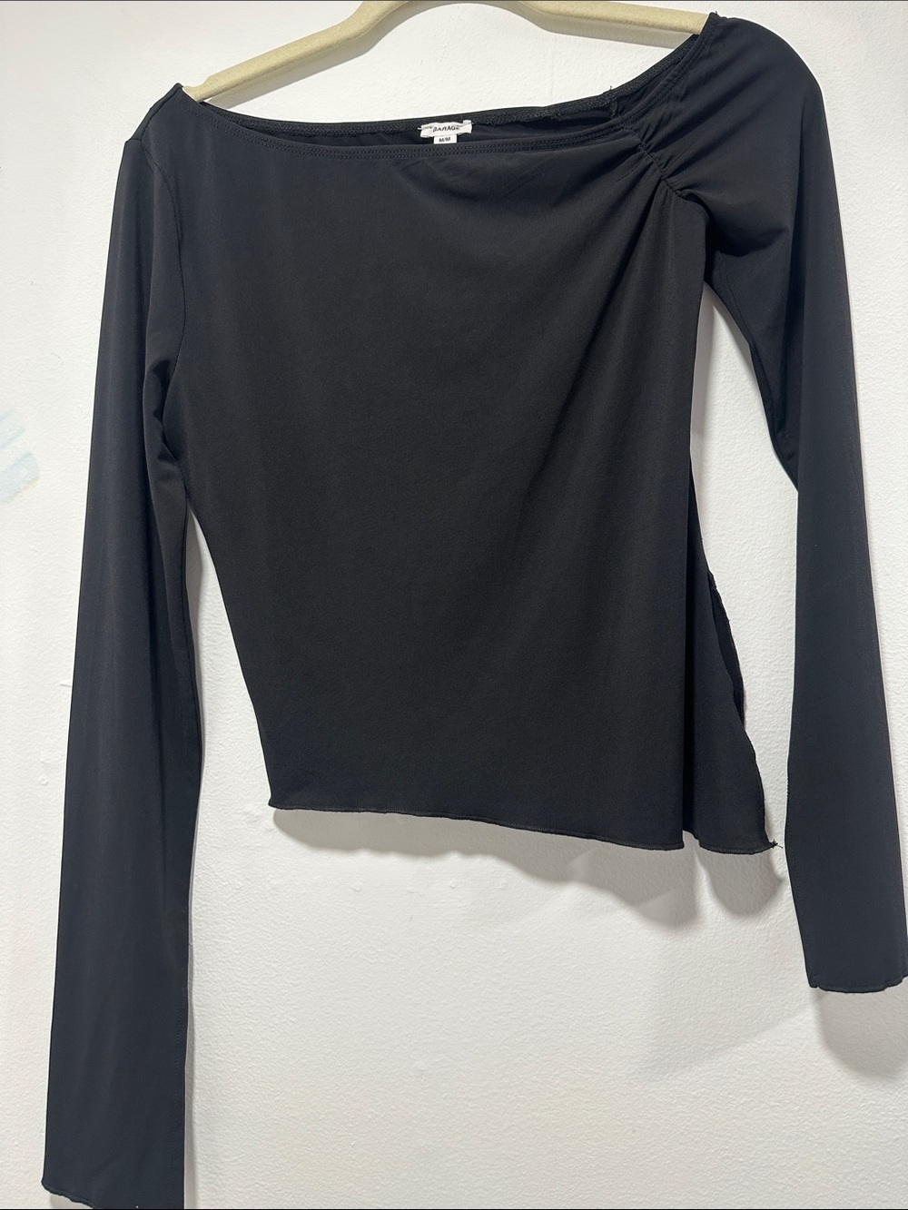 Garage Black Off-Shoulder Long Sleeve Top 326